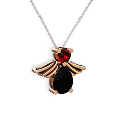 Siyah zirkon ve garnet 18 ayar rose altın kolye (40 cm gümüş rolo zincir)