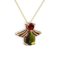 Fabriel Melek Kolye - Peridot ve garnet 18 ayar rose altın kolye (40 cm altın rolo zincir) #1elmk6c
