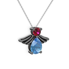 Fabriel Melek Kolye - Akuamarin ve rodolit garnet 925 ayar siyah rodyum kaplama gümüş kolye (40 cm beyaz altın rolo zincir) #1eoj3wg