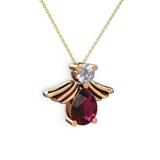 Fabriel Melek Kolye - Rodolit garnet ve beyaz zirkon 18 ayar rose altın kolye (40 cm altın rolo zincir) #1eq343i