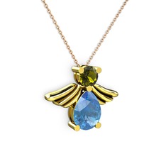 Fabriel Melek Kolye - Akuamarin ve peridot 8 ayar altın kolye (40 cm rose altın rolo zincir) #1eq9004