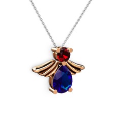 Fabriel Melek Kolye - Lab safir ve garnet 14 ayar rose altın kolye (40 cm beyaz altın rolo zincir) #1ewj8ji