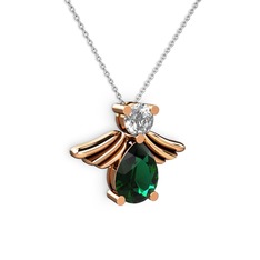 Fabriel Melek Kolye - Yeşil kuvars ve beyaz zirkon 18 ayar rose altın kolye (40 cm beyaz altın rolo zincir) #1f0xbk9