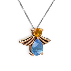 Akuamarin ve sitrin 18 ayar rose altın kolye (40 cm gümüş rolo zincir)