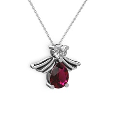 Rodolit garnet ve beyaz zirkon 925 ayar gümüş kolye (40 cm beyaz altın rolo zincir)