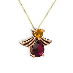 Fabriel Melek Kolye - Rodolit garnet ve sitrin 18 ayar rose altın kolye (40 cm altın rolo zincir) #1g6ly1b