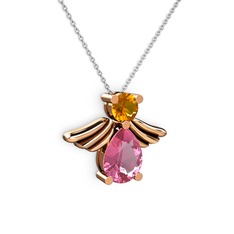 Fabriel Melek Kolye - Pembe kuvars ve sitrin 14 ayar rose altın kolye (40 cm beyaz altın rolo zincir) #1gbdj9k