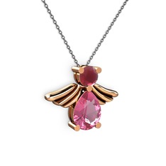 Fabriel Melek Kolye - Pembe kuvars ve kök yakut 8 ayar rose altın kolye (40 cm gümüş rolo zincir) #1gjdv4o