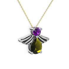 Fabriel Melek Kolye - Peridot ve ametist 18 ayar beyaz altın kolye (40 cm altın rolo zincir) #1gpdjfh