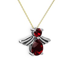 Fabriel Melek Kolye - Garnet 8 ayar beyaz altın kolye (40 cm gümüş rolo zincir) #1gpqwbu