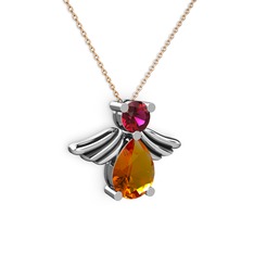 Fabriel Melek Kolye - Sitrin ve rodolit garnet 8 ayar beyaz altın kolye (40 cm gümüş rolo zincir) #1gt4rv9