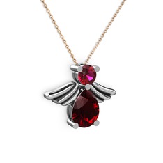 Garnet ve rodolit garnet 14 ayar beyaz altın kolye (40 cm rose altın rolo zincir)