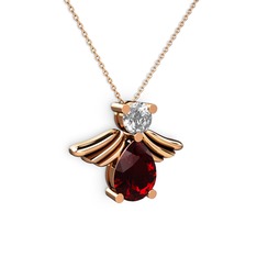 Fabriel Melek Kolye - Garnet ve swarovski 8 ayar rose altın kolye (40 cm rose altın rolo zincir) #1hd2ouq