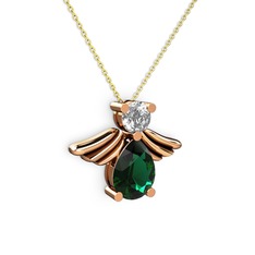 Yeşil kuvars ve beyaz zirkon 18 ayar rose altın kolye (40 cm altın rolo zincir)