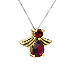 Fabriel Melek Kolye - Rodolit garnet ve garnet 925 ayar altın kaplama gümüş kolye (40 cm gümüş rolo zincir) #1hvpdvt