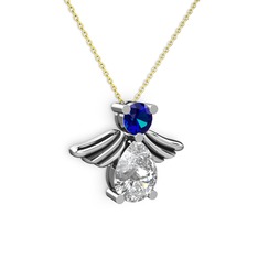 Fabriel Melek Kolye - Swarovski ve lab safir 18 ayar beyaz altın kolye (40 cm altın rolo zincir) #1hzt0w6