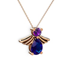 Fabriel Melek Kolye - Lab safir ve ametist 14 ayar rose altın kolye (40 cm rose altın rolo zincir) #1icukzk