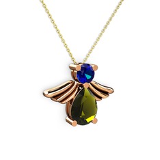 Fabriel Melek Kolye - Peridot ve lab safir 18 ayar rose altın kolye (40 cm altın rolo zincir) #1ijer41