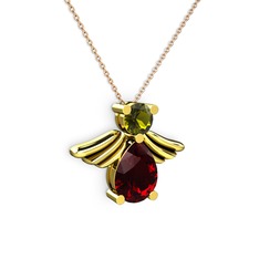 Garnet ve peridot 925 ayar altın kaplama gümüş kolye (40 cm gümüş rolo zincir)