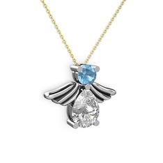 Fabriel Melek Kolye - Swarovski ve akuamarin 18 ayar beyaz altın kolye (40 cm altın rolo zincir) #1j9eqrc