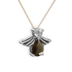 Dumanlı kuvars ve swarovski 8 ayar beyaz altın kolye (40 cm gümüş rolo zincir)