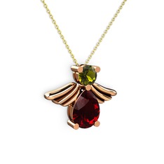 Fabriel Melek Kolye - Garnet ve peridot 8 ayar rose altın kolye (40 cm altın rolo zincir) #1jf4z6t