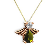 Fabriel Melek Kolye - Peridot ve beyaz zirkon 8 ayar rose altın kolye (40 cm altın rolo zincir) #1jlu257