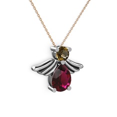 Rodolit garnet ve dumanlı kuvars 8 ayar beyaz altın kolye (40 cm rose altın rolo zincir)