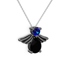 Fabriel Melek Kolye - Siyah zirkon ve lab safir 925 ayar siyah rodyum kaplama gümüş kolye (40 cm gümüş rolo zincir) #1kth2pj