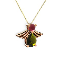 Fabriel Melek Kolye - Peridot ve kök yakut 925 ayar rose altın kaplama gümüş kolye (40 cm altın rolo zincir) #1liwsgl