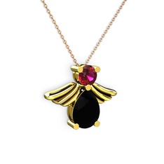 Siyah zirkon ve rodolit garnet 18 ayar altın kolye (40 cm rose altın rolo zincir)