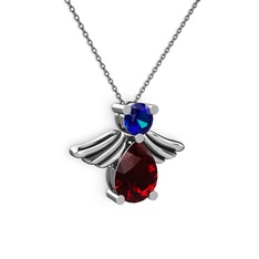 Fabriel Melek Kolye - Garnet ve lab safir 18 ayar beyaz altın kolye (40 cm gümüş rolo zincir) #1ltiev1