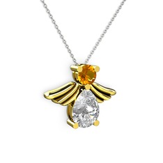 Beyaz zirkon ve sitrin 8 ayar altın kolye (40 cm beyaz altın rolo zincir)