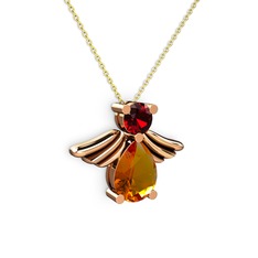 Sitrin ve garnet 18 ayar rose altın kolye (40 cm altın rolo zincir)