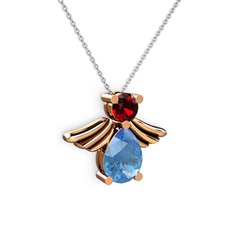 Akuamarin ve garnet 8 ayar rose altın kolye (40 cm beyaz altın rolo zincir)