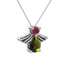 Fabriel Melek Kolye - Peridot ve kök yakut 925 ayar gümüş kolye (40 cm beyaz altın rolo zincir) #1mb066b