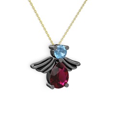 Fabriel Melek Kolye - Rodolit garnet ve akuamarin 925 ayar siyah rodyum kaplama gümüş kolye (40 cm altın rolo zincir) #1mdklqv