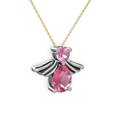 Pembe kuvars 925 ayar gümüş kolye (40 cm altın rolo zincir)