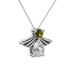 Fabriel Melek Kolye - Beyaz zirkon ve peridot 18 ayar beyaz altın kolye (40 cm beyaz altın rolo zincir) #1mk0xd4