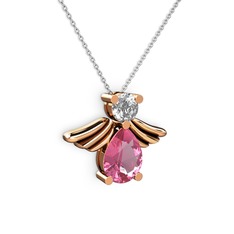 Fabriel Melek Kolye - Pembe kuvars ve swarovski 14 ayar rose altın kolye (40 cm gümüş rolo zincir) #1mm8yv8