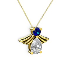 Fabriel Melek Kolye - Swarovski ve lab safir 925 ayar altın kaplama gümüş kolye (40 cm altın rolo zincir) #1msjpa7