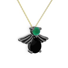 Fabriel Melek Kolye - Siyah zirkon ve kök zümrüt 925 ayar siyah rodyum kaplama gümüş kolye (40 cm gümüş rolo zincir) #1n2uj0o