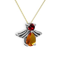 Fabriel Melek Kolye - Sitrin ve garnet 8 ayar beyaz altın kolye (40 cm altın rolo zincir) #1n447kn