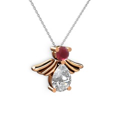 Swarovski ve kök yakut 8 ayar rose altın kolye (40 cm beyaz altın rolo zincir)