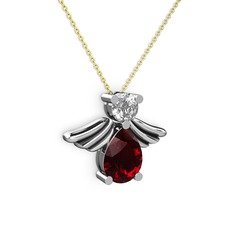 Fabriel Melek Kolye - Garnet ve swarovski 8 ayar beyaz altın kolye (40 cm altın rolo zincir) #1nhch02