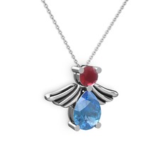 Fabriel Melek Kolye - Akuamarin ve kök yakut 18 ayar beyaz altın kolye (40 cm beyaz altın rolo zincir) #1nno3kl