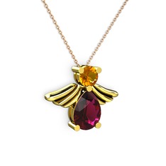Rodolit garnet ve sitrin 925 ayar altın kaplama gümüş kolye (40 cm rose altın rolo zincir)