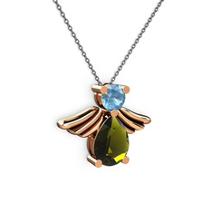 Peridot ve akuamarin 18 ayar rose altın kolye (40 cm gümüş rolo zincir)