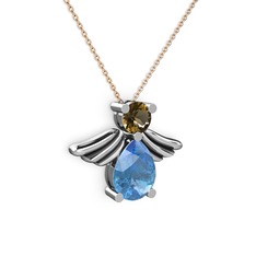Fabriel Melek Kolye - Akuamarin ve dumanlı kuvars 925 ayar gümüş kolye (40 cm gümüş rolo zincir) #1ogg0bg