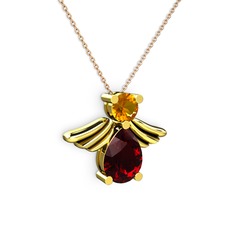 Garnet ve sitrin 18 ayar altın kolye (40 cm rose altın rolo zincir)